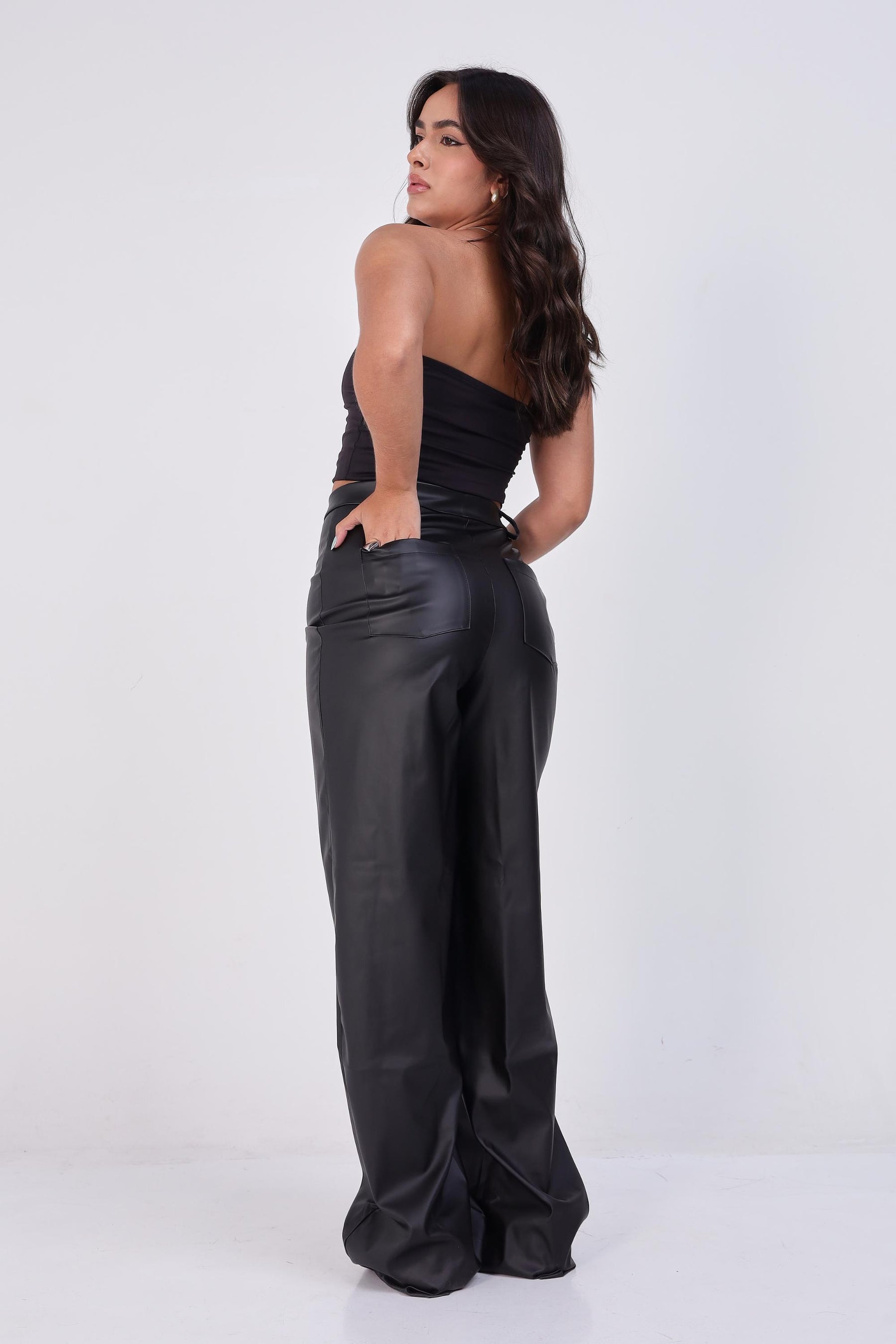 CALÇA WIDE LEG COURO