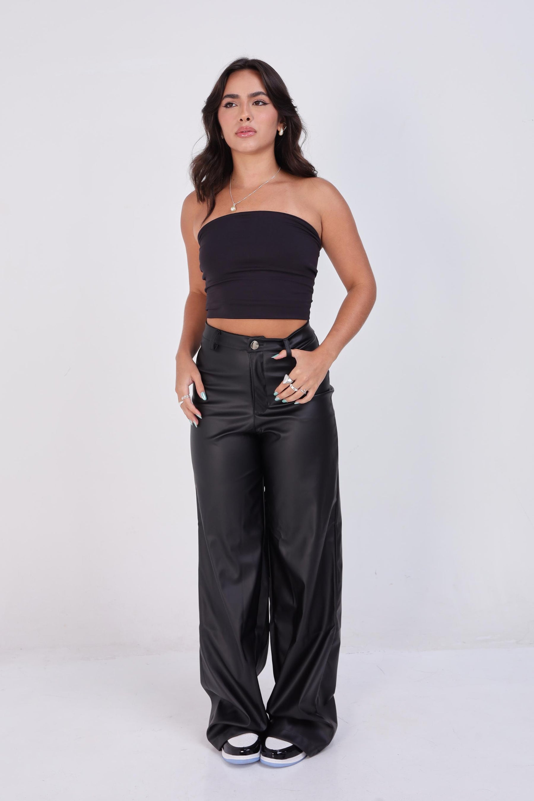 CALÇA WIDE LEG COURO