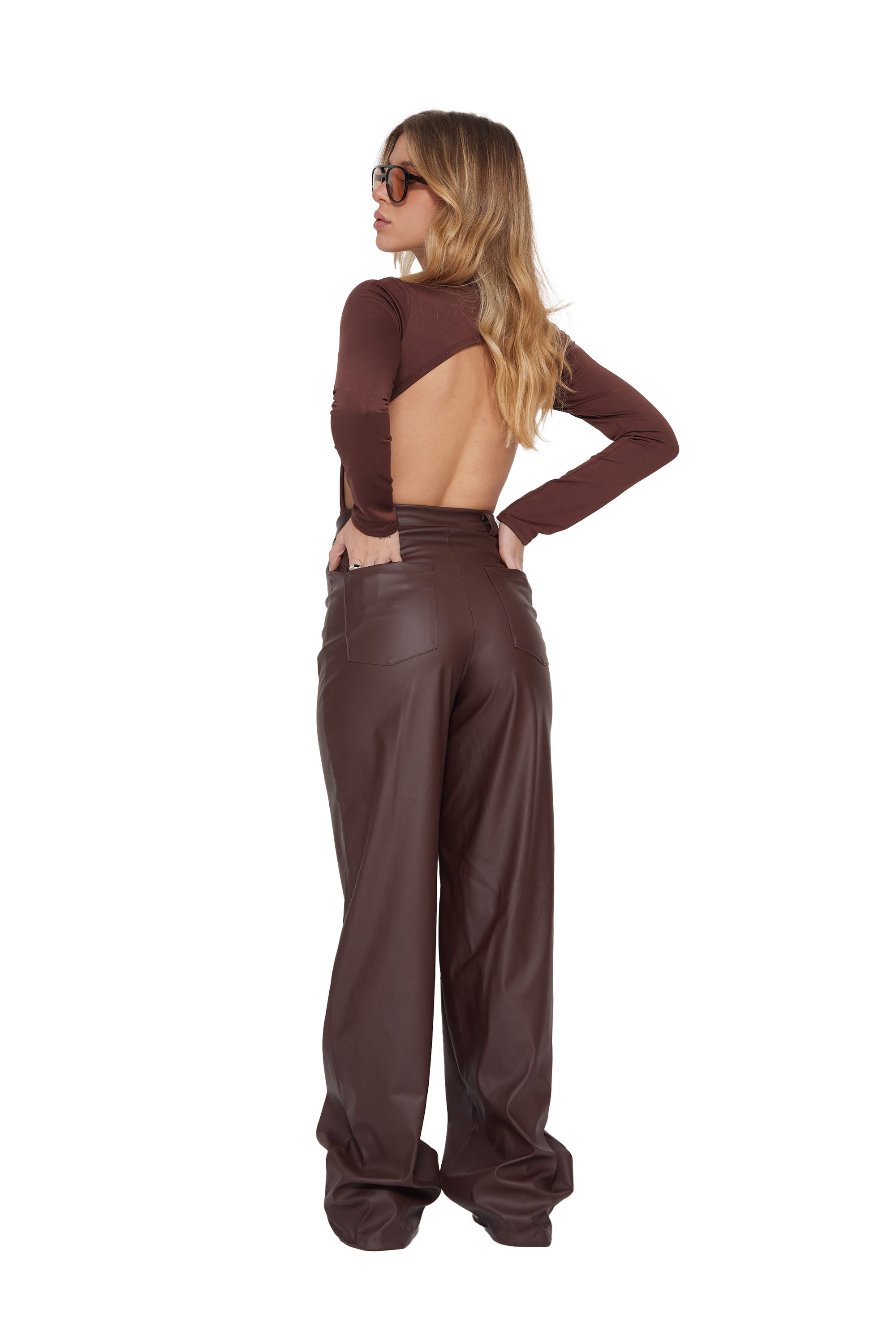 CALÇA WIDE LEG COURO